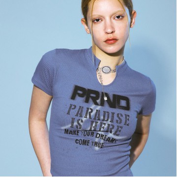 韓國PRENDA - PRND SPRAY STAMP KNIT TOP DARK BLUE
